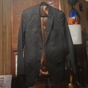 Mantefino Black Striped Suit Jacket (Brown Interior)